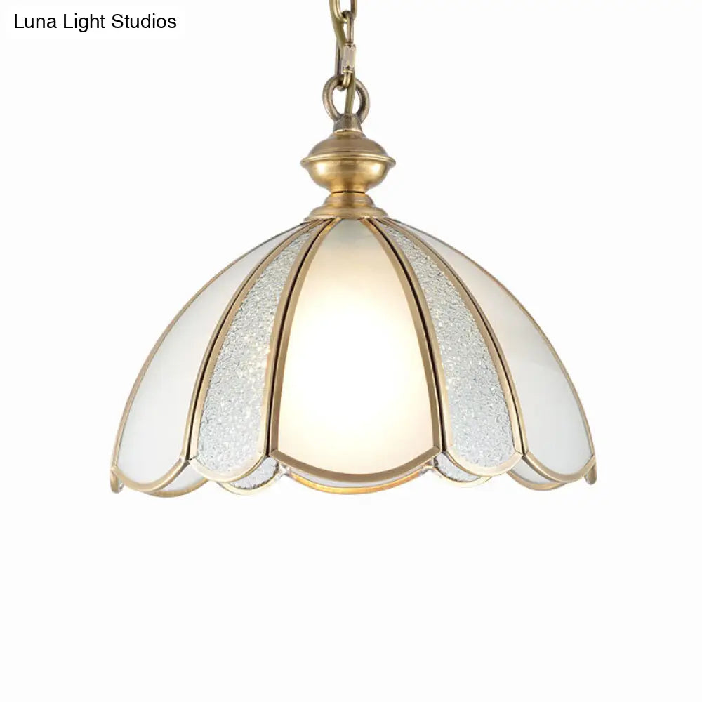 Colonial Kitchen Pendant Light With Scallop White Glass Shade