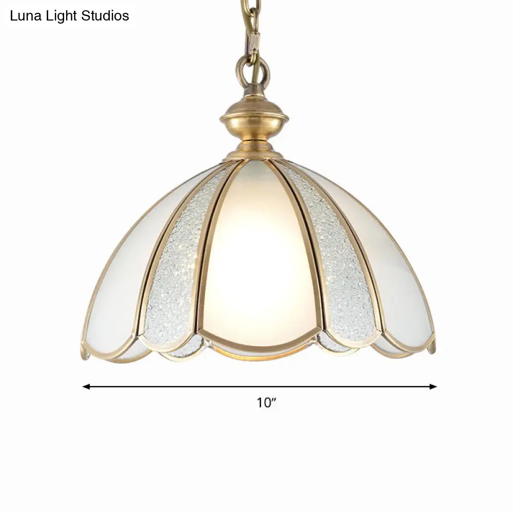 Colonial Kitchen Pendant Light With Scallop White Glass Shade