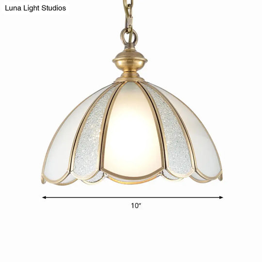 Colonial Kitchen Pendant Light With Scallop White Glass Shade