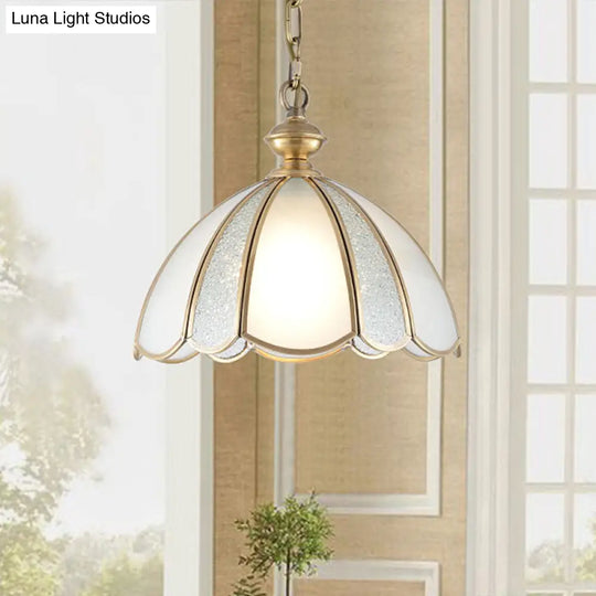 Colonial Kitchen Pendant Light With Scallop White Glass Shade