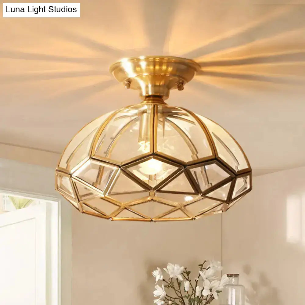 Colonial Living Room Flush Mount Light With Clear Glass Shade In Gold