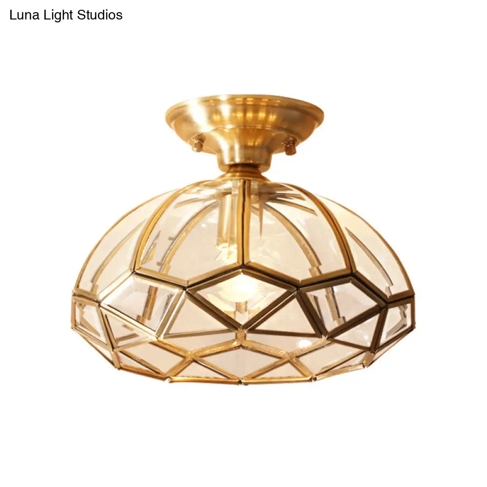 Colonial Living Room Flush Mount Light With Clear Glass Shade In Gold