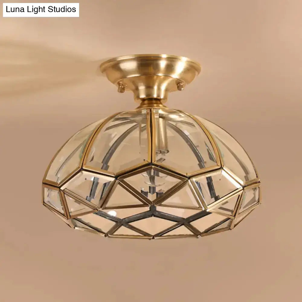 Colonial Living Room Flush Mount Light With Clear Glass Shade In Gold