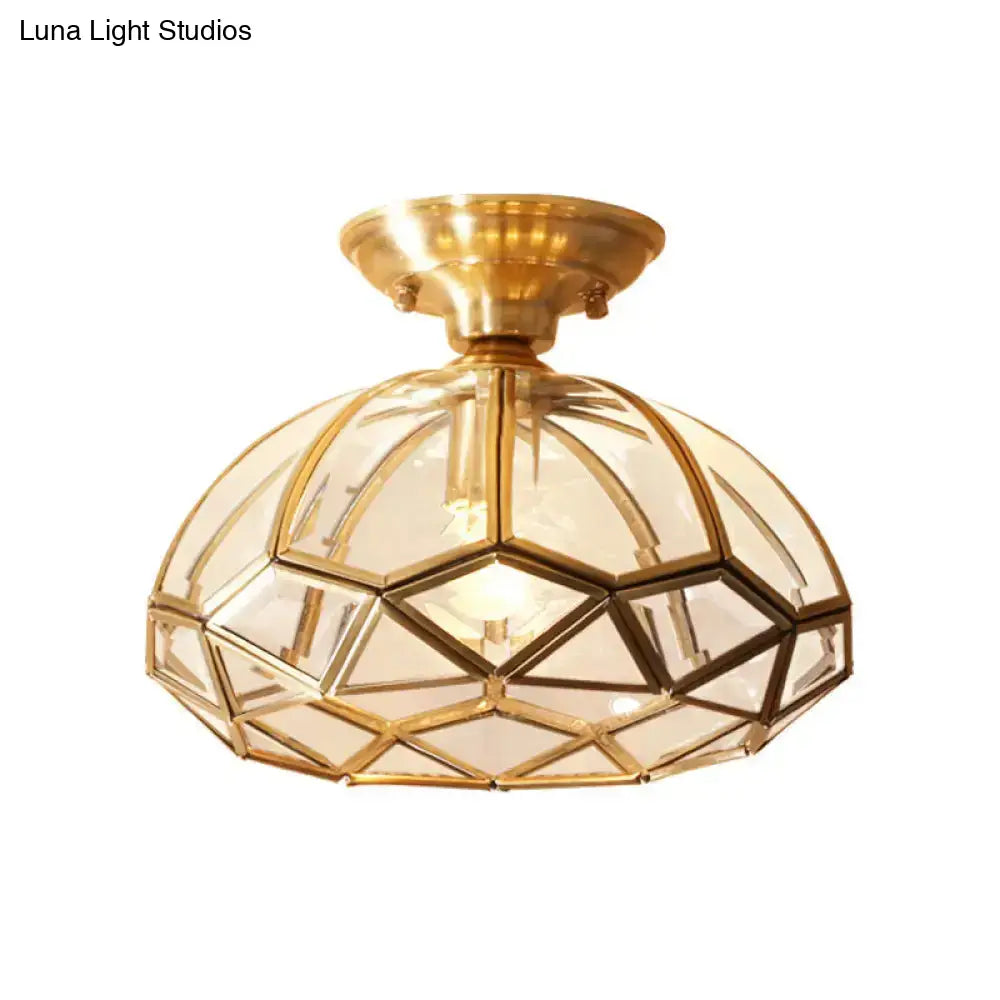 Colonial Living Room Flush Mount Light With Clear Glass Shade In Gold