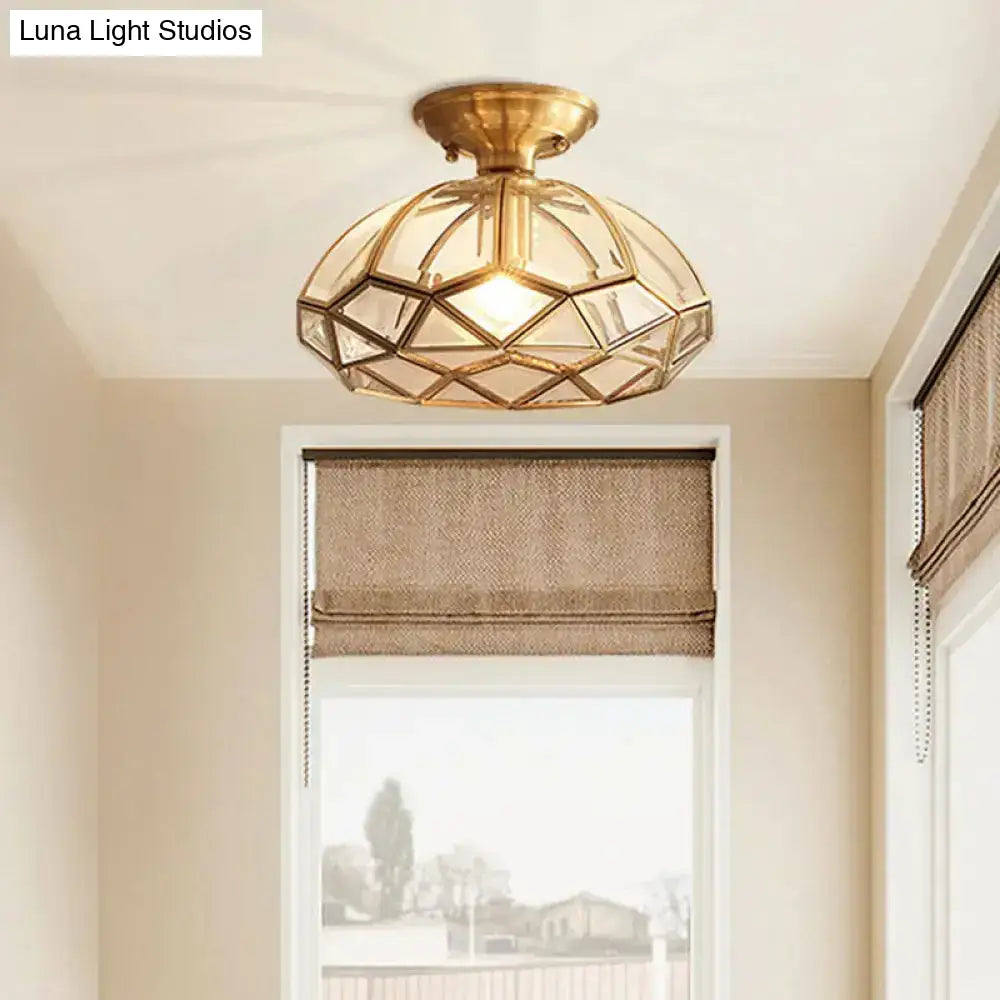 Colonial Living Room Flush Mount Light With Clear Glass Shade In Gold