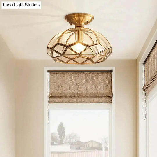 Colonial Living Room Flush Mount Light With Clear Glass Shade In Gold