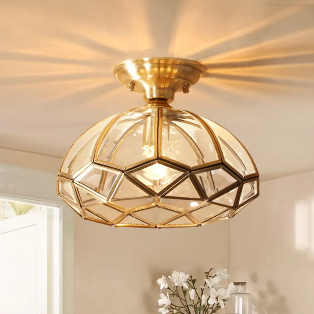 Colonial Living Room Flush Mount Light With Clear Glass Shade In Gold