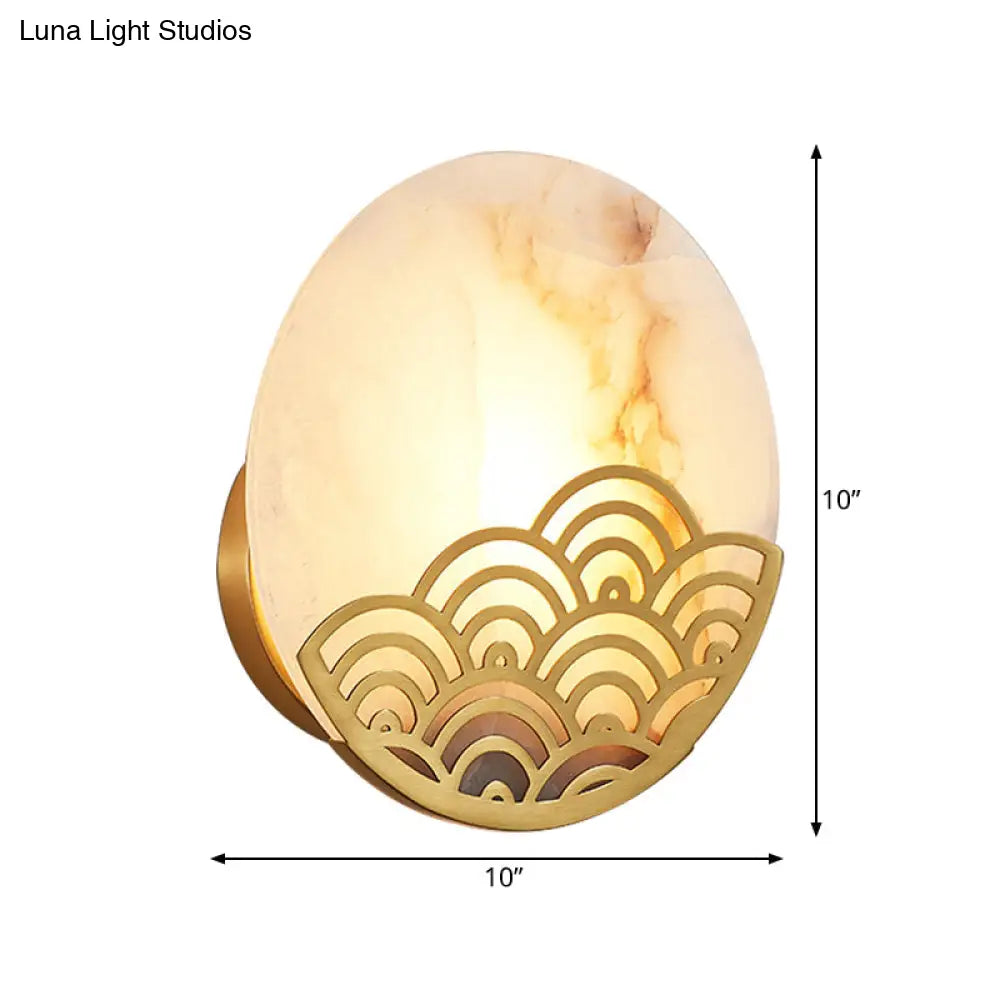 Colonial Marble Circle Wall Lamp - Gold Single Light Sconce 8/10 Width