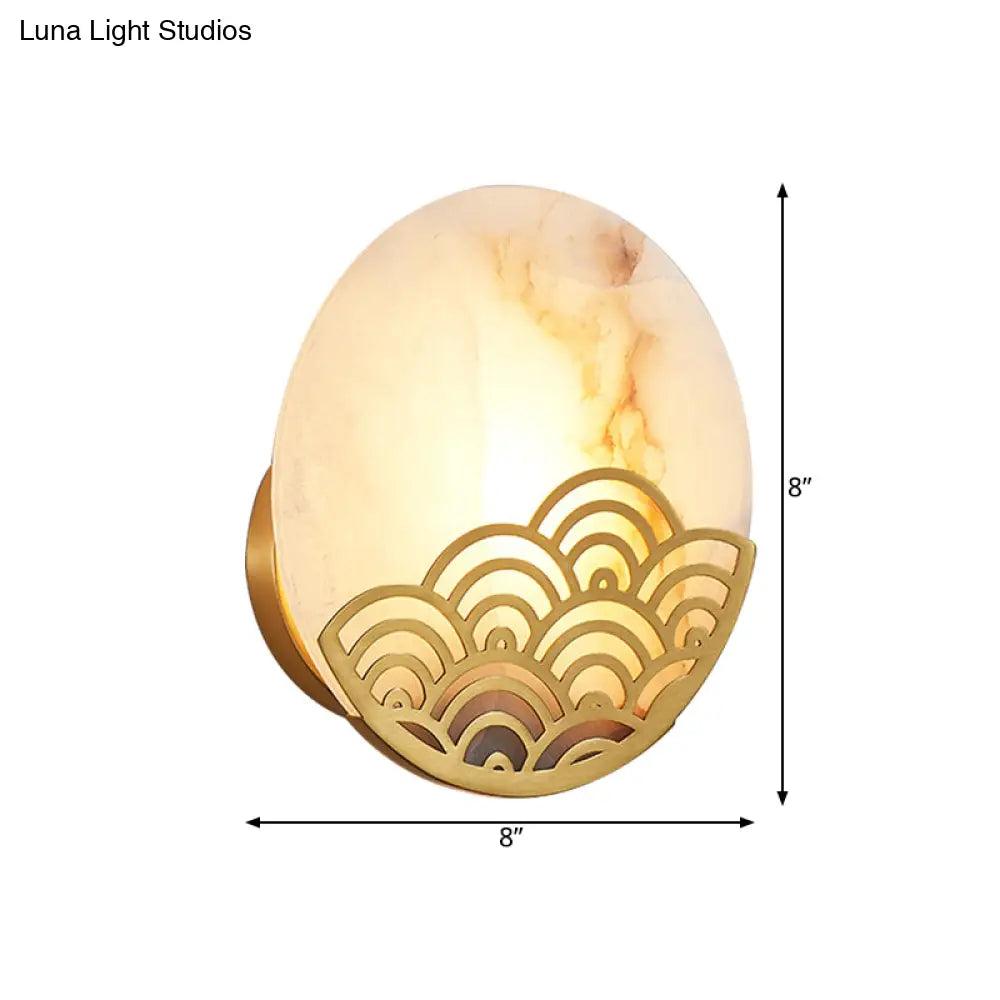 Colonial Marble Circle Wall Lamp - Gold Single Light Sconce 8/10 Width