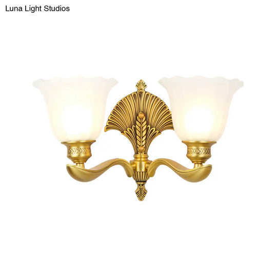 Colonial Milk Glass Bedroom Sconce With Scalloped Design And Gold Finish