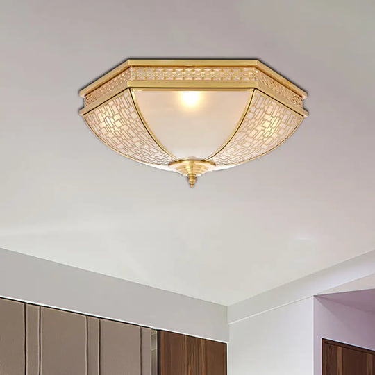 Colonial Opal Frosted Glass Dome Bedroom Flush Mount Light - Brass Ceiling Lamp (3 Bulbs)