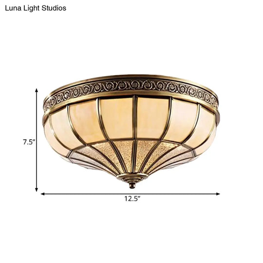 Colonial Opaque Glass Dome Bedroom Flush Mount Lamp Brass Ceiling Light Fixture - 3/4 Bulbs 12.5/16