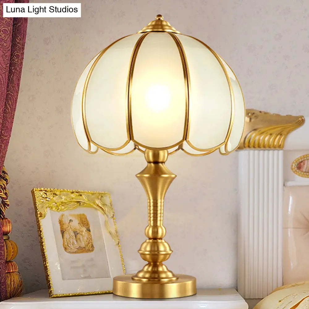 Colonial Polished Brass Nightstand Lamp With Frosted Glass - Ideal For Bedroom