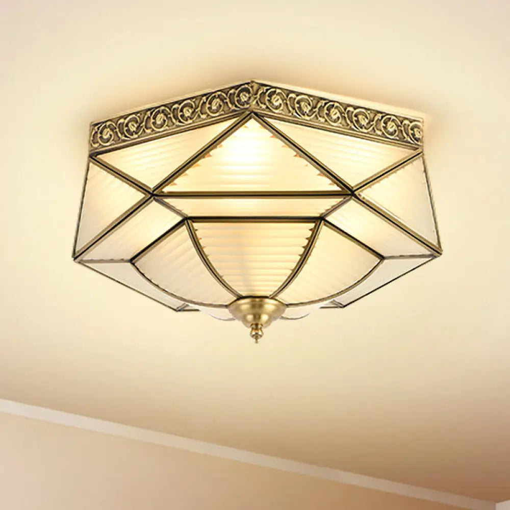 Colonial Prismatic Glass Ceiling Mounted Flushmount with 4 Gold Lights ...