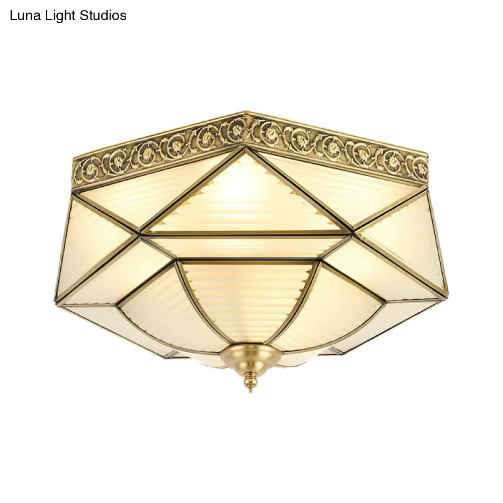 Colonial Prismatic Glass Ceiling Mounted Flushmount With 4 Gold Lights
