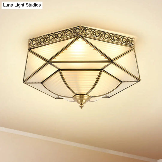 Colonial Prismatic Glass Ceiling Mounted Flushmount With 4 Gold Lights