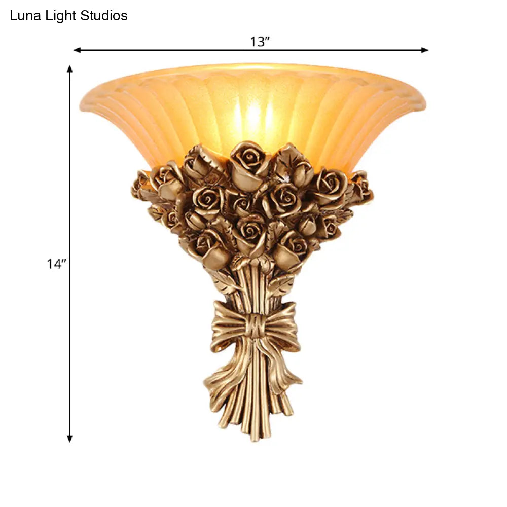 Colonial Resin Single Light Wall Mounted Lamp With Gold Finish Bouquet Design