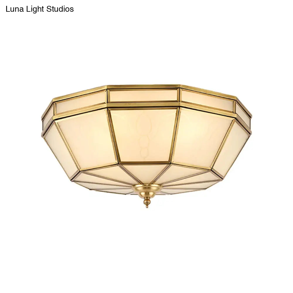 Colonial Sandblasted Glass Brass Flush Mount Lamp With Multiple Heads For Living Room Ceiling