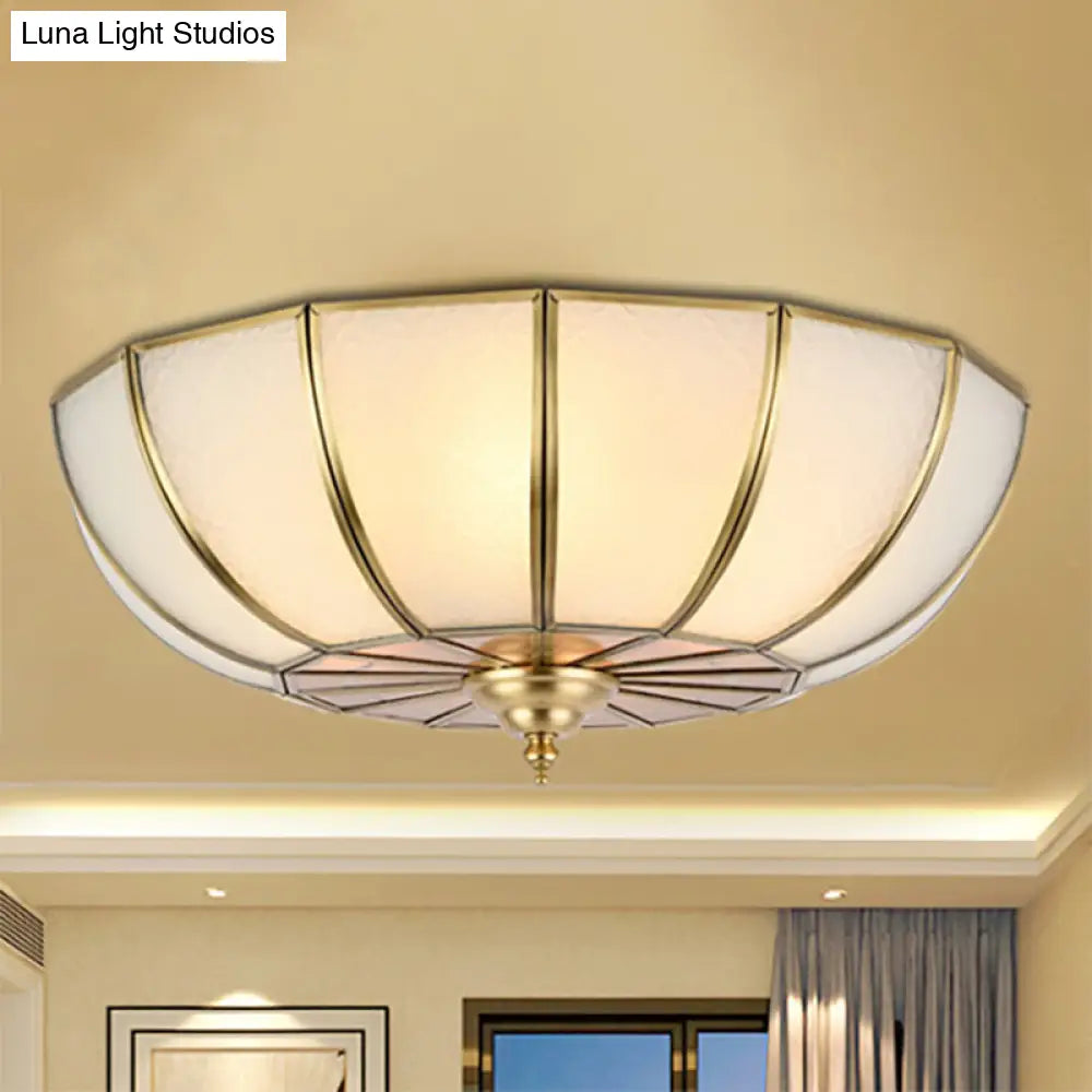 Colonial Sandblasted Glass Brass Flush Mount Lamp With Multiple Heads For Living Room Ceiling