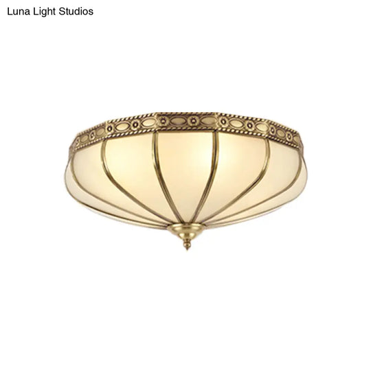 Colonial Sandblasted Glass Brass Flush Mount Lamp With Multiple Heads For Living Room Ceiling