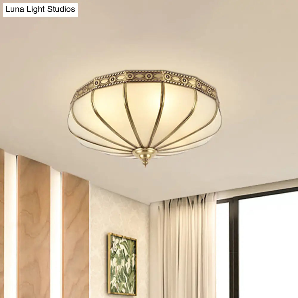 Colonial Sandblasted Glass Brass Flush Mount Lamp With Multiple Heads For Living Room Ceiling