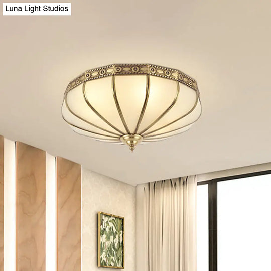 Colonial Sandblasted Glass Brass Flush Mount Lamp With Multiple Heads For Living Room Ceiling