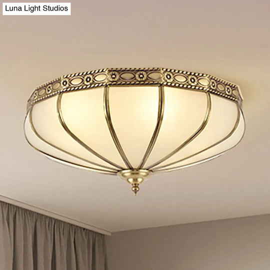 Colonial Sandblasted Glass Brass Flush Mount Lamp With Multiple Heads For Living Room Ceiling /