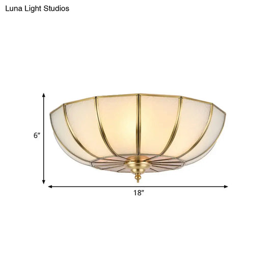 Colonial Sandblasted Glass Brass Flush Mount Lamp With Multiple Heads For Living Room Ceiling