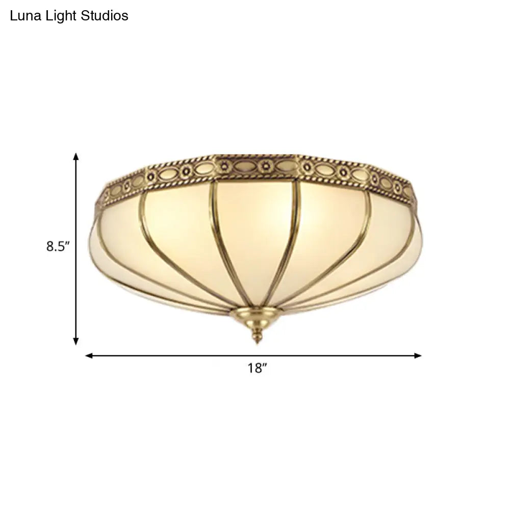 Colonial Sandblasted Glass Brass Flush Mount Lamp With Multiple Heads For Living Room Ceiling