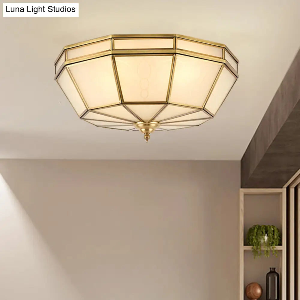 Colonial Sandblasted Glass Brass Flush Mount Lamp With Multiple Heads For Living Room Ceiling