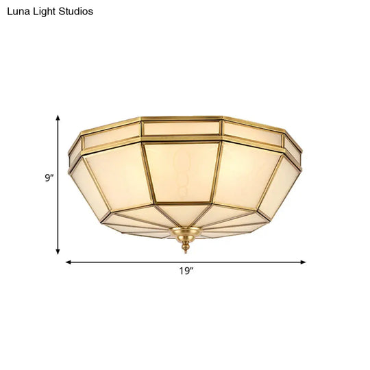 Colonial Sandblasted Glass Brass Flush Mount Lamp With Multiple Heads For Living Room Ceiling