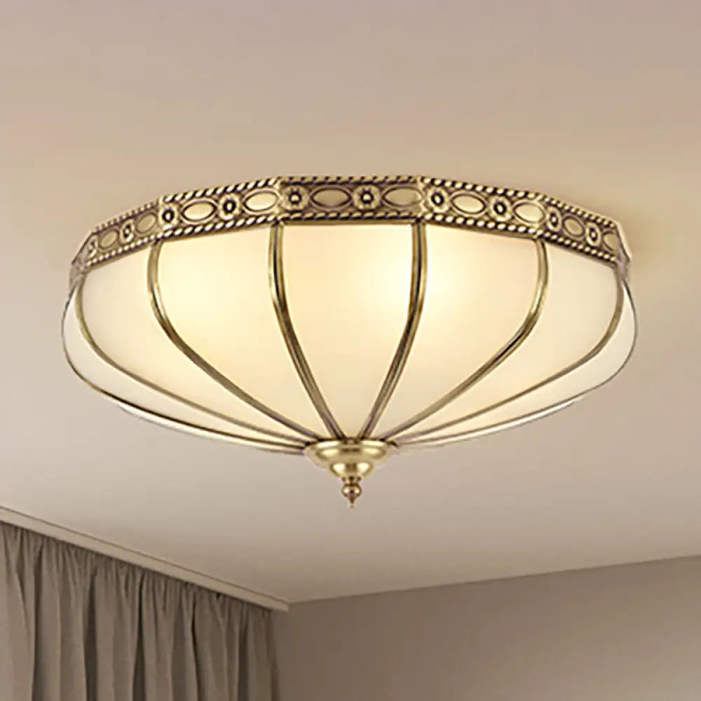 Colonial Sandblasted Glass Brass Flush Mount Lamp With Multiple Heads For Living Room Ceiling /