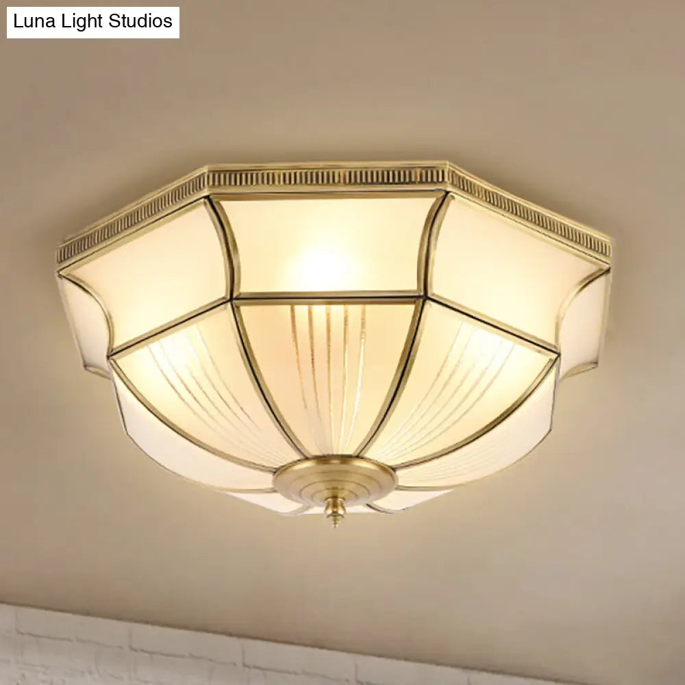 Colonial Satin Opal Glass Dome Brass Flush Mount Light Fixture With 4 Lights For Hallway Ceiling