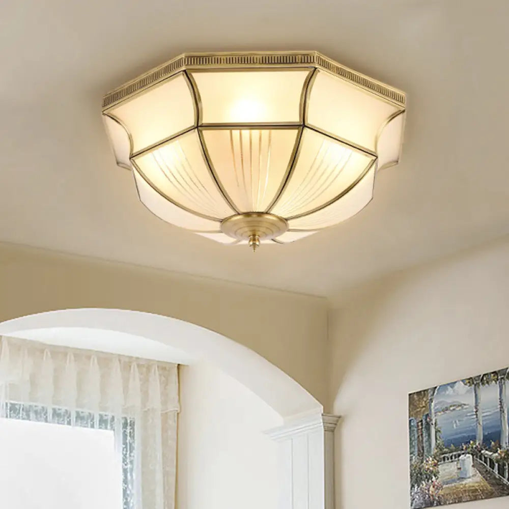 Colonial Satin Opal Glass Dome Brass Flush Mount Light Fixture With 4 Lights For Hallway Ceiling