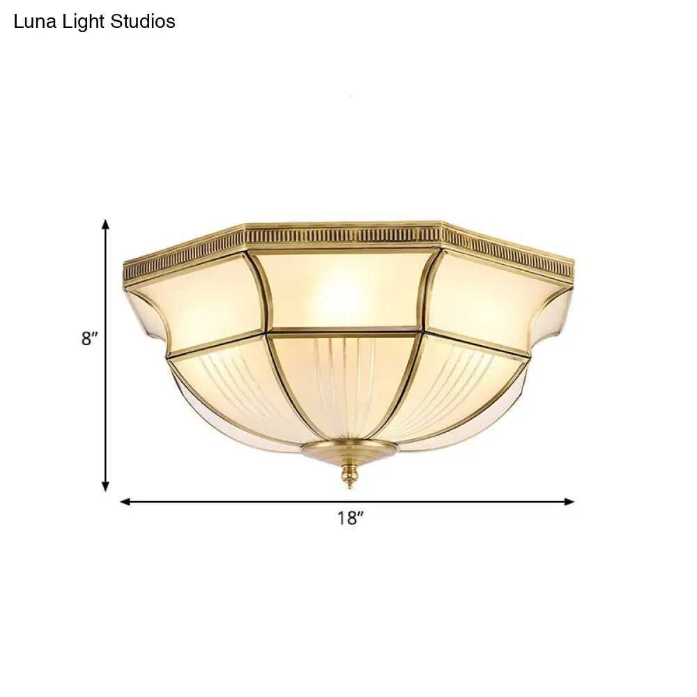 Colonial Satin Opal Glass Dome Brass Flush Mount Light Fixture With 4 Lights For Hallway Ceiling