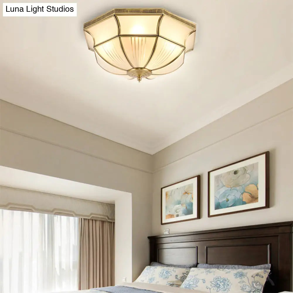 Colonial Satin Opal Glass Dome Brass Flush Mount Light Fixture With 4 Lights For Hallway Ceiling