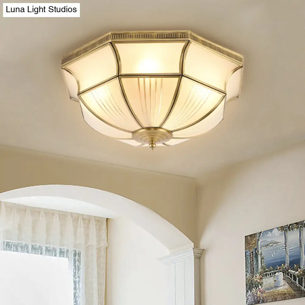 Colonial Satin Opal Glass Dome Brass Flush Mount Light Fixture With 4 Lights For Hallway Ceiling