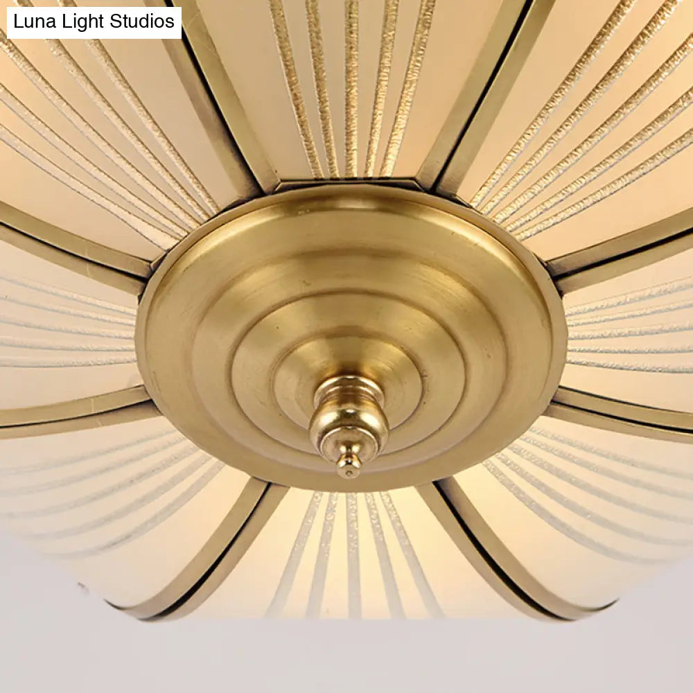 Colonial Satin Opal Glass Dome Brass Flush Mount Light Fixture With 4 Lights For Hallway Ceiling