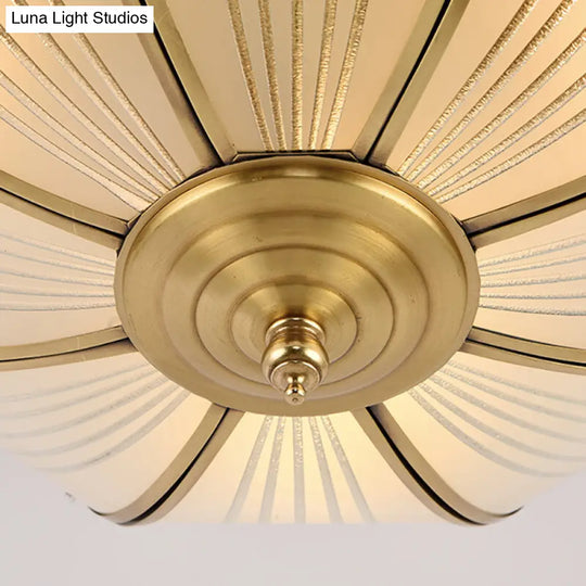 Colonial Satin Opal Glass Dome Brass Flush Mount Light Fixture With 4 Lights For Hallway Ceiling