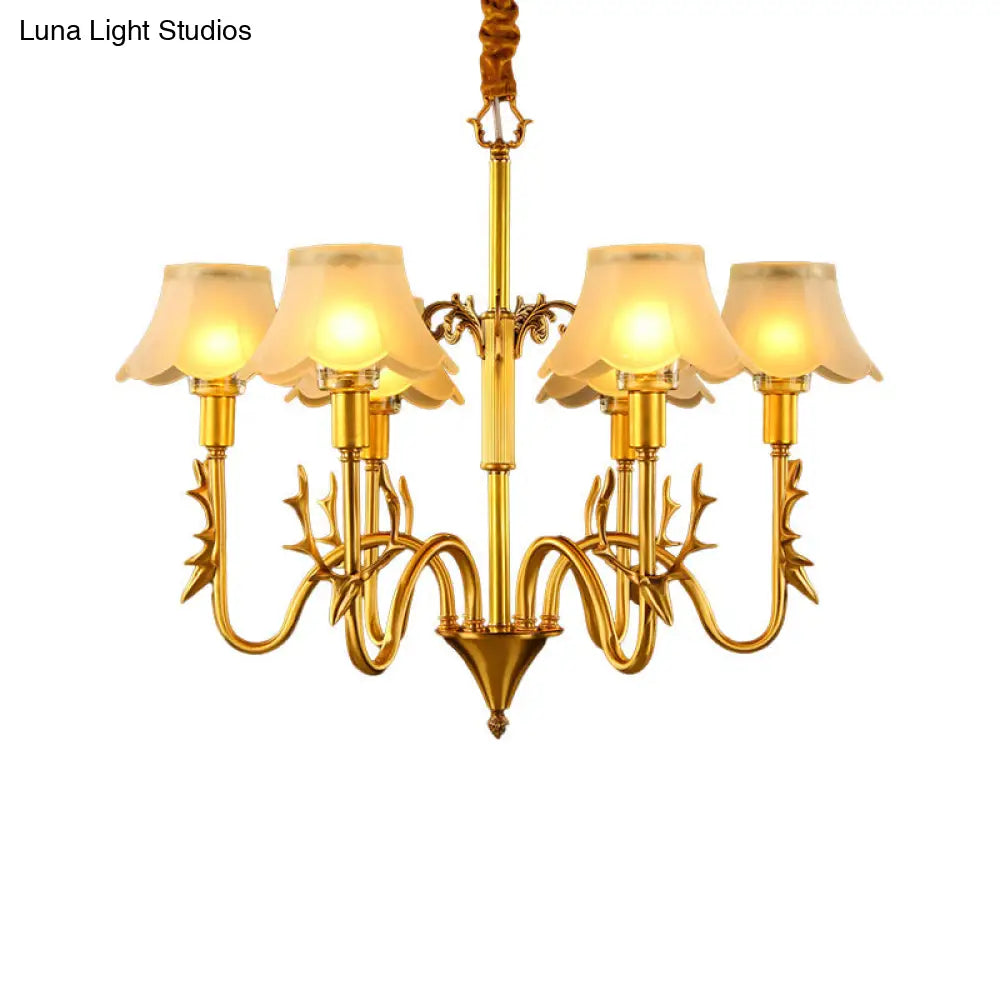 Colonial Scalloped Glass Chandelier With Gold Finish - 3/5/6 Lights