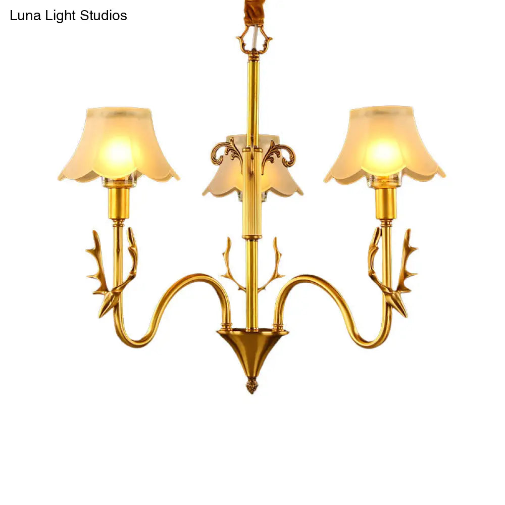 Colonial Scalloped Glass Chandelier With Gold Finish - 3/5/6 Lights