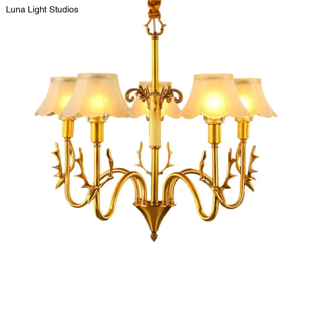 Colonial Scalloped Glass Chandelier With Gold Finish - 3/5/6 Lights