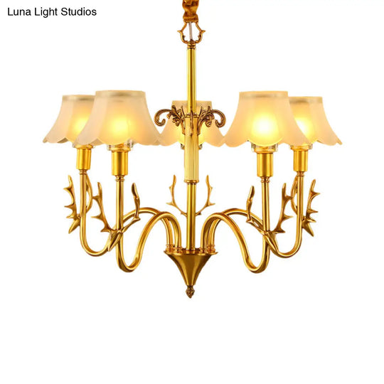 Colonial Scalloped Glass Chandelier With Gold Finish - 3/5/6 Lights