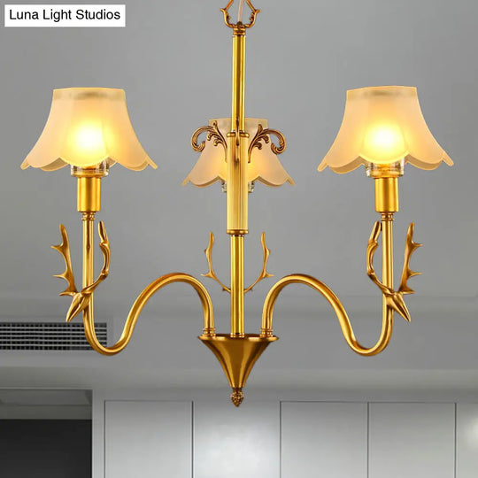 Colonial Scalloped Glass Chandelier With Gold Finish - 3/5/6 Lights