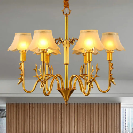 Colonial Scalloped Glass Chandelier With Gold Finish - 3/5/6 Lights 6 /