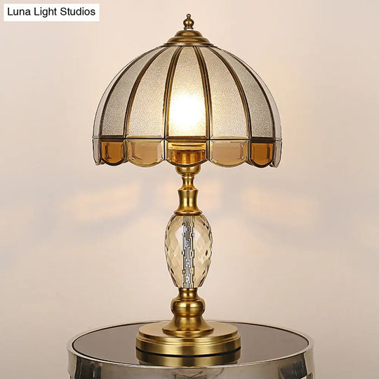 Colonial Scalloped Opal Glass Nightstand Lamp - Gold With Crystal Drop