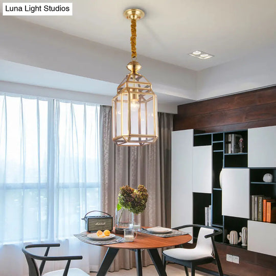 Colonial Single Bulb Lantern Pendant Light Clear Glass Suspension Lamp For Dining Room