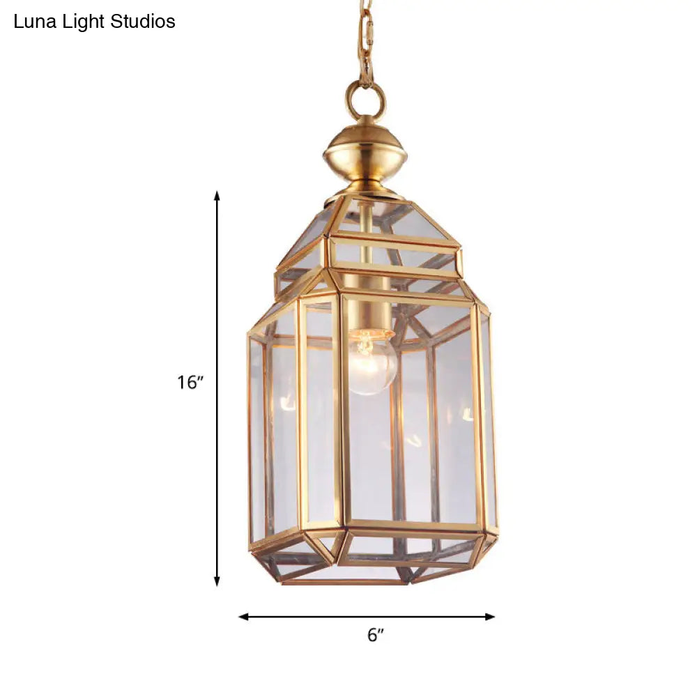 Colonial Single Bulb Lantern Pendant Light Clear Glass Suspension Lamp For Dining Room