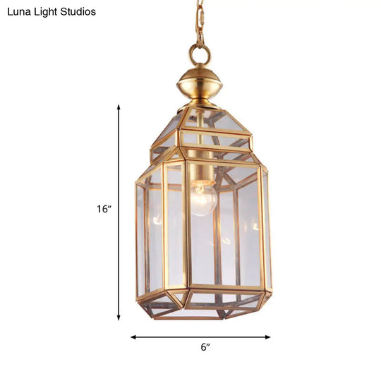 Colonial Single Bulb Lantern Pendant Light Clear Glass Suspension Lamp For Dining Room