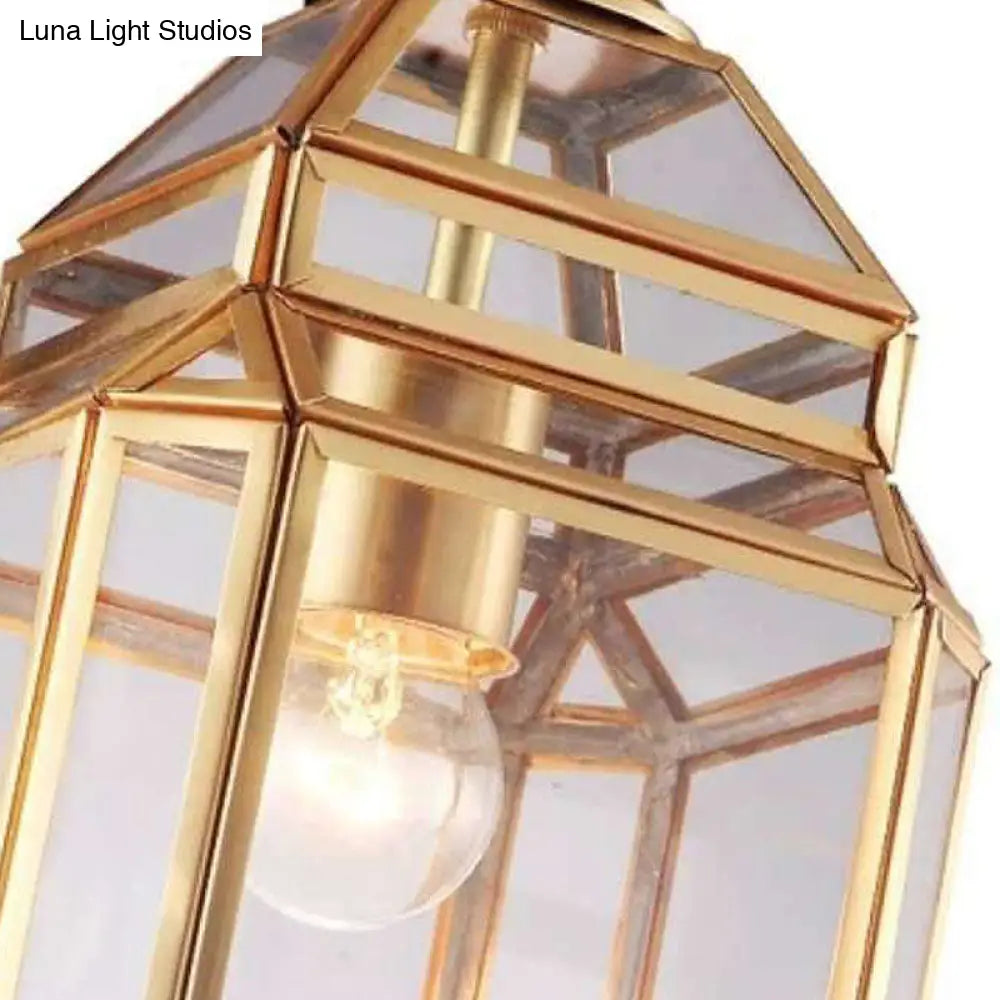 Colonial Single Bulb Lantern Pendant Light Clear Glass Suspension Lamp For Dining Room